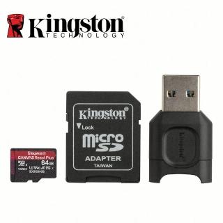 【Kingston 金士頓】CANVAS React Plus Kit MicroSDXC UHS-II 64GB 記憶卡+讀卡機(★MLPMR2/64GB)