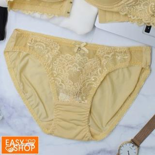 【EASY SHOP】花都璀璨-細緻蕾絲超低腰三角內褲(聚金黃)
