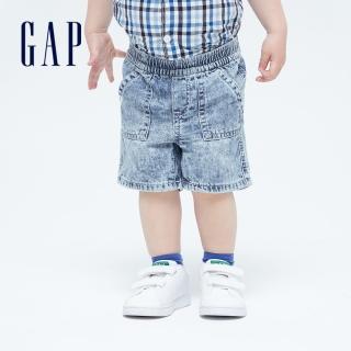 【GAP】嬰兒 純棉復古牛仔短褲(695663-淺色水洗)