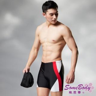 【尚芭蒂】男泳褲M-2L/酷感跳色修身三分泳褲-紅白/彈性/不變型/修身(附贈同款泳帽x1)