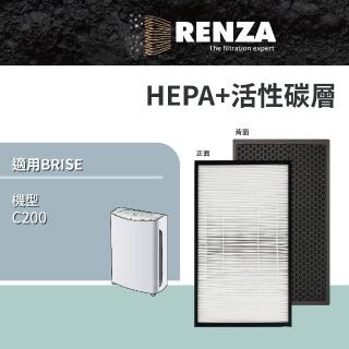 【RENZA】適用 BRISE C200 AI 空氣清淨機 HEPA+活性碳二合一濾網(替代 Breathe Odors Pure)