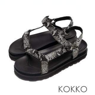 【KOKKO 集團】休閒運動風魔鬼氈牛皮厚底止滑涼鞋(蛇紋)