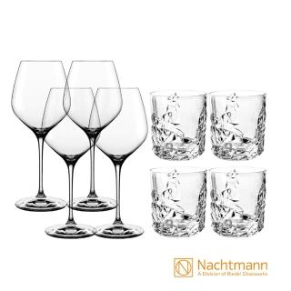 【Nachtmann】雕塑威士忌杯+至高紅酒杯8件組