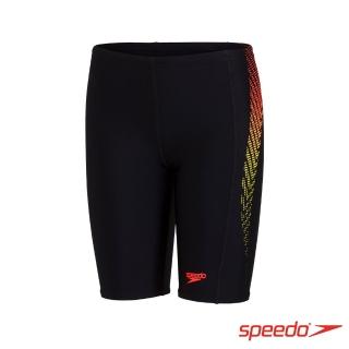 【SPEEDO】男孩 運動及膝泳褲 Plastisol(黑/橘黃)