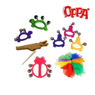 【OPPA奧福樂器】動物組合奧福樂器包 手搖鈴 紗巾 刮葫 贈收納籃 音樂律動(幼兒教育 小樂器)