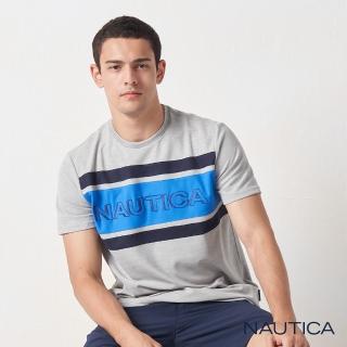 【NAUTICA】男裝 吸濕排汗立體LOGO拼接短袖T恤(灰色)