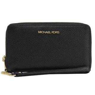 【Michael Kors】Jet Set Travel 新版手提式手機袋中長夾(黑金)