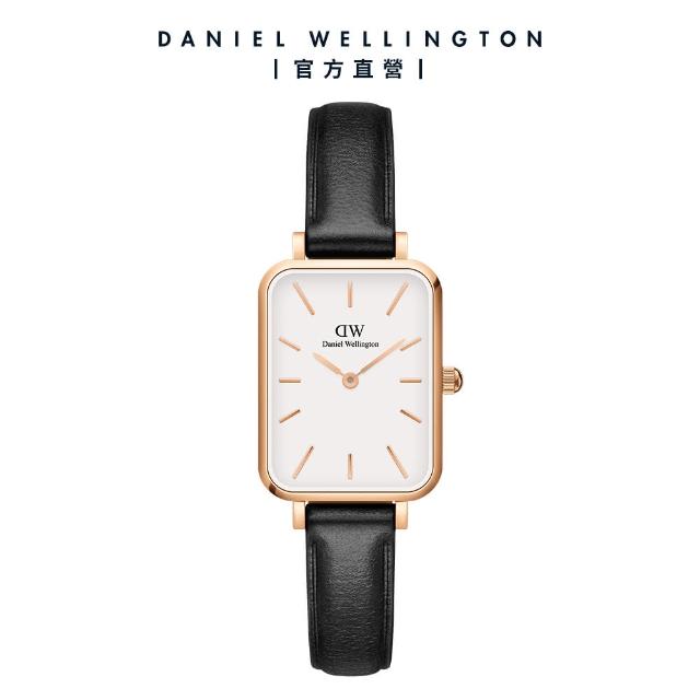 【Daniel Wellington】DW 手錶 Quadro Sheffield 20x26mm經典黑真皮皮革小方錶(兩色 DW00100434)