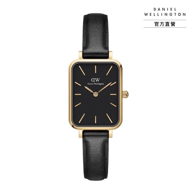 【Daniel Wellington】DW 手錶  Quadro Sheffield 20x26mm經典黑真皮皮革小方錶(兩色 DW00100435)