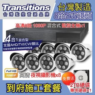 【全視線】台灣製造 8路監控主機+8支 TS-1080P1 到府安裝施工套餐(贈 2TB硬碟)