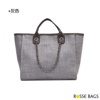 【Rosse Bags】時尚小香風鏈條帆布托特包(現+預  卡其 / 藍色 / 灰色 / 黑色)