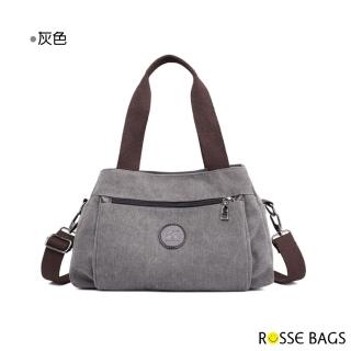【Rosse Bags】休閒純色耐磨帆布手提斜背包(現+預  卡其 / 藍色 / 灰色 / 黑色 / 紫咖)