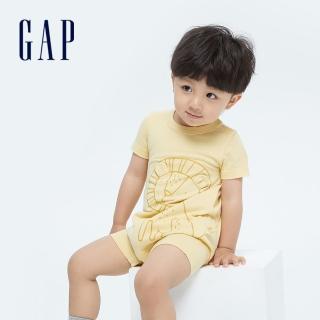 【GAP】嬰兒 純棉立體動物短袖包屁衣/連身衣(691273-黃色)