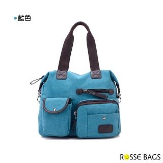【Rosse Bags】新款休閒旅行帆布手提肩背包(現+預  卡其 / 藍色 / 灰色 / 黑色 / 紫咖)