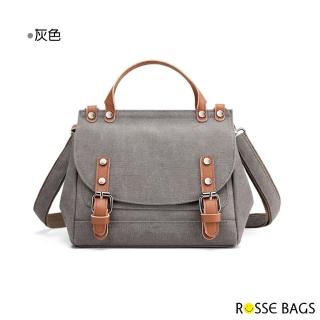 【Rosse Bags】復古時尚帆布手提肩背包(現+預  灰色 / 棕色 / 紫咖 / 黑色)