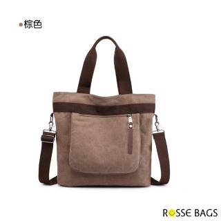 【Rosse Bags】韓版休閒帆布手提單肩托特包(現+預  棕色 / 藍色 / 灰色 / 黑色 / 紫咖)