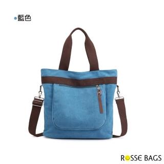 【Rosse Bags】韓版休閒帆布手提單肩托特包(現+預  棕色 / 藍色 / 灰色 / 黑色 / 紫咖)