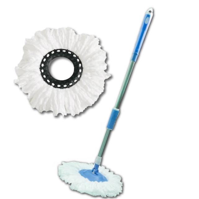【新錸家居】S-Mop★1桿1布 可吊掛 不鏽鋼手壓式旋轉拖把-簡裝(適用好神拖 360度 免沾手可依身高伸縮長短)