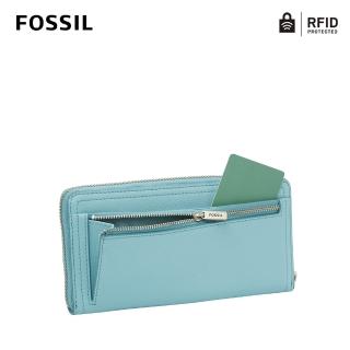 【FOSSIL】Logan 多層真皮拉鍊RFID防盜長夾-土耳其藍色 SL7831441