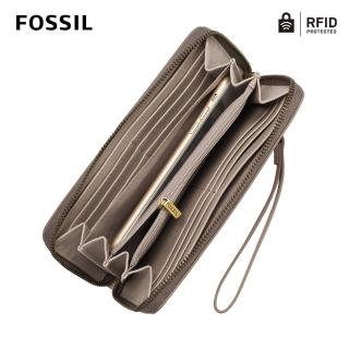 【FOSSIL】Logan 多層真皮拉鍊RFID防盜長夾-米灰色 SL7831788