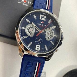 【Tommy Hilfiger】湯米希爾費格男錶型號TH00017(寶藍色錶面銀錶殼寶藍矽膠錶帶款)