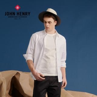 【JOHN HENRY】幾何滿版印花長袖襯衫-白