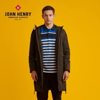【JOHN HENRY】抽繩連帽長版羽絨外套-黑