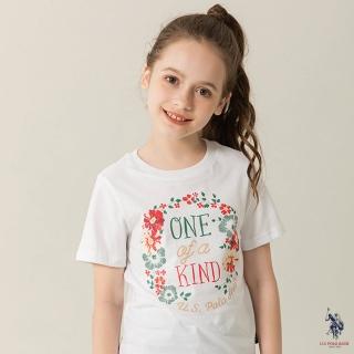 【U.S. POLO ASSN.】女童花朵簡約T恤-白色(100%純棉)