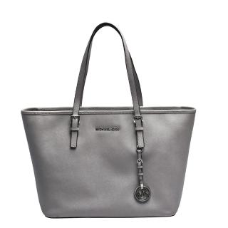 【Michael Kors】TRAVEL系列銀色吊牌防刮牛皮肩背托特包(大-灰30S4STVT2L-GREY)