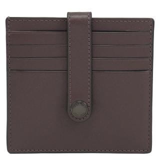 【COACH】經典烙印LOGO皮革扣式信用卡名片夾(深咖)