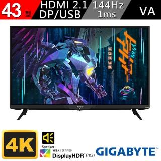 【GIGABYTE 技嘉】AORUS FV43U 43型 4K 支援HDMI2.1 HDR電競螢幕(VA/1ms/144Hz/雙喇叭/附遙控器)