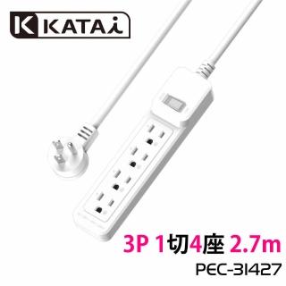 【katai】3孔1開關4插座MIT台灣製造延長線270cm(延長線 PEC-31427)