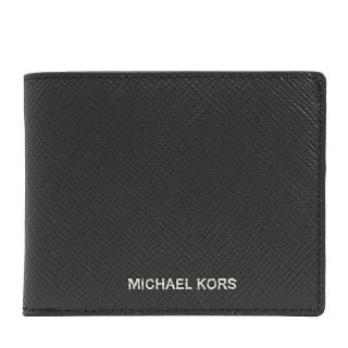 【Michael Kors】素雅燙銀LOGO防刮皮革六卡短夾(黑)