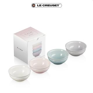 【Le Creuset】瓷器悠然恬靜系列迷你飯碗10cm-4入(蛋白霜/貝殼粉/海洋之花/迷霧灰)