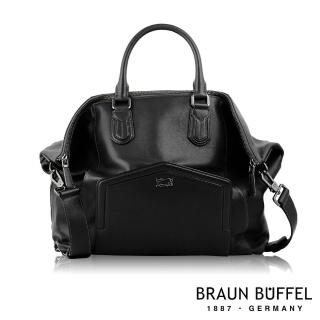 【BRAUN BUFFEL 德國小金牛】台灣總代理 奧菲莉亞-A 折耳手提包-黑色(BF675-58-BK)