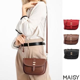 【MAISY】韓版簡約設計真皮單肩斜背包(現+預  黑色 / 紅色 / 棕色)