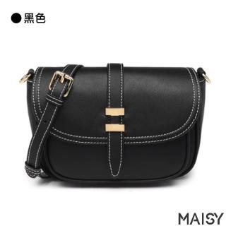 【MAISY】韓版簡約設計真皮單肩斜背包(現+預  黑色 / 紅色 / 棕色)