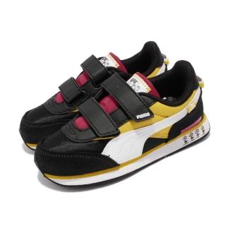 【PUMA】休閒鞋 Future Rider 魔鬼氈 童鞋 史奴比 聯名 PEANUTS 小童 黑 黃(381925-01)