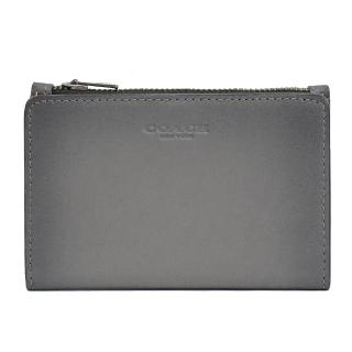 【COACH】經典烙印LOGO全皮革對折信用卡零錢夾(灰)
