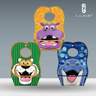 【L.A. Baby】防水立體寬口袋圍兜 超值3入組(多款可選)