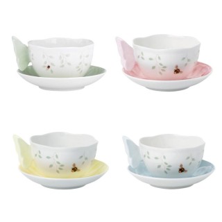 【LENOX】粉彩蝶彩繽紛-茶杯4入組(藍/綠/粉紅/黃)