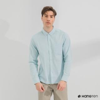 【Hang Ten】男裝-口袋長袖襯衫-淺藍