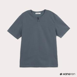 【Hang Ten】男裝-涼感吸濕快乾厚磅小開襟短袖T恤-淺藍