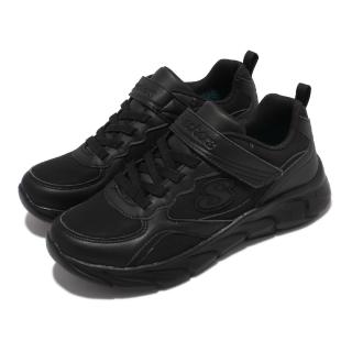 【SKECHERS】休閒鞋 Dynamic Dash 童鞋 緩衝 緩震 舒適 魔鬼氈 皮革 中大童 黑(302615-LBBK)