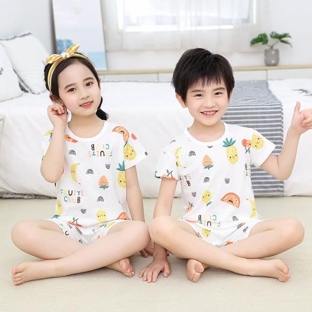 【Kori Deer 可莉鹿】兒童純棉透氣網眼短袖兩件式家居服套裝(睡衣睡褲男童女童短褲洞洞衣)
