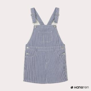 【Hang Ten】童裝-條紋緹花吊帶裙-淺藍
