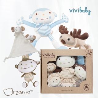 【VIVIBABY】有機棉藍拉拉猴四件組禮盒(透氣性佳 無農藥化學 吸汗快乾 觸感溫潤)