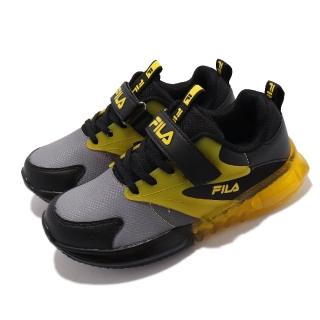 【FILA】休閒鞋 852V 發光 燈鞋 童鞋 斐樂 魔鬼氈 透氣網布 球鞋 中童 黑 黃(7J852V066)