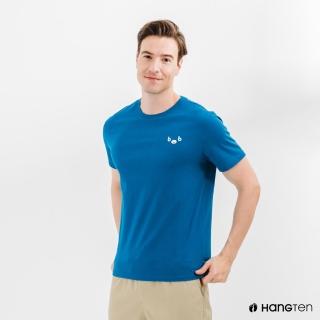 【Hang Ten】中性款-Big Blue有機棉印花短袖T恤-藍色