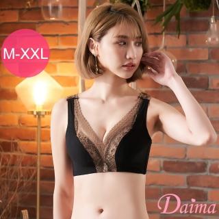 【Daima 黛瑪】速乾透氣。調整型M-2L無鋼圈V型蕾絲美背內衣(黑色)